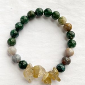 Golden Rutilated Quartz Indian Agate Stretchy Bracelet